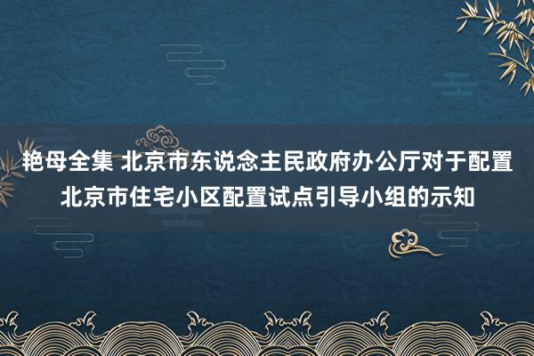 艳母全集 北京市东说念主民政府办公厅对于配置北京市住宅小区配置试点引导小组的示知